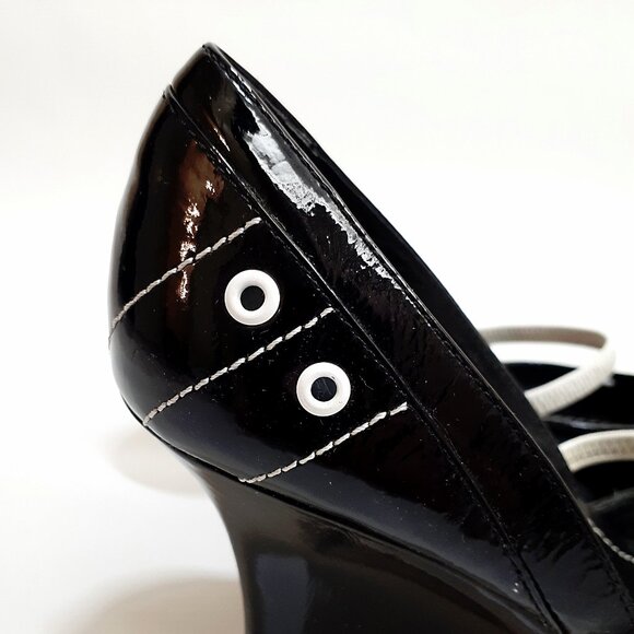 KENNETH COLE Nautical Style Wedge Heel Mary Janes in Black Patent Leather - Picture 8 of 12